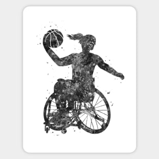 Wheelchair basketball girl black and white Sticker